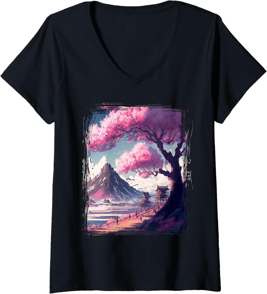 ヤヨマウンテンビューページ Amazon.com: Vintage Japanese Flower Tee Mountain View Landscape